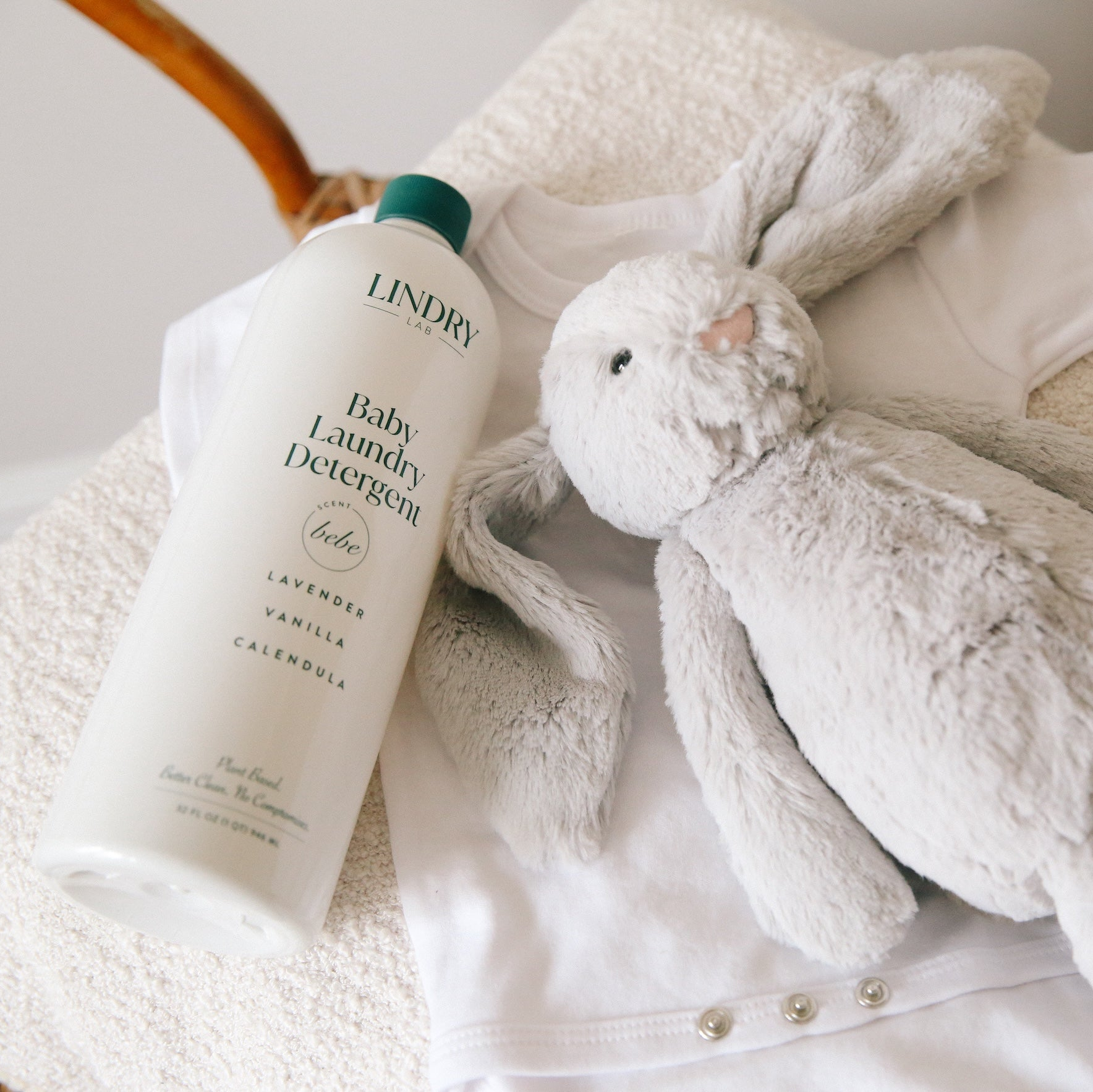 Lindry Lab Baby Laundry Detergent with bunny lovey